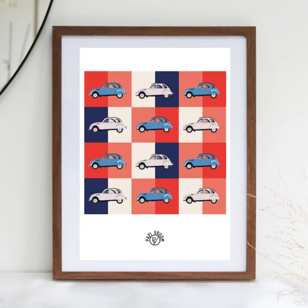 Affiche voiture ancienne Citroën 2cv Deudeuche