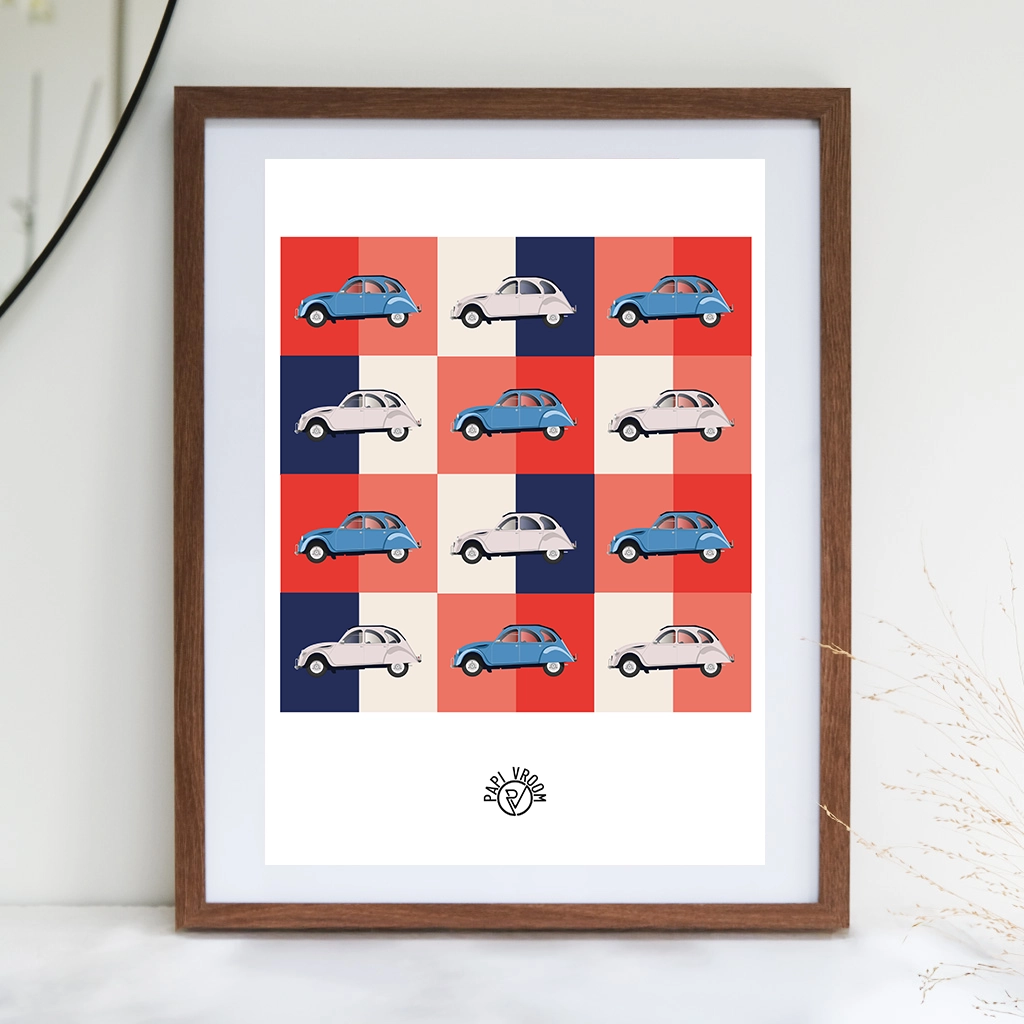 Affiche voiture ancienne Citroën 2cv Deudeuche