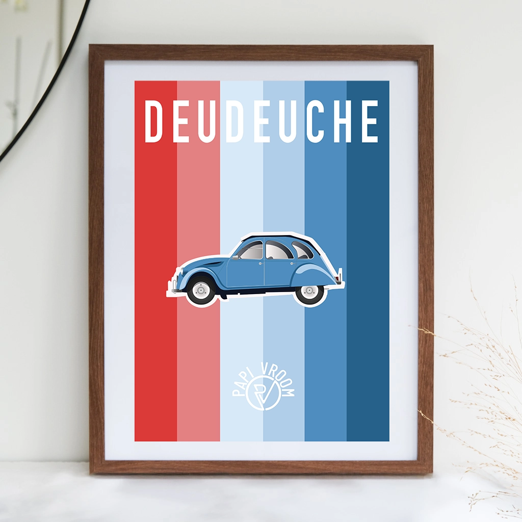 Affiche voiture ancienne Citroën 2cv Deudeuche