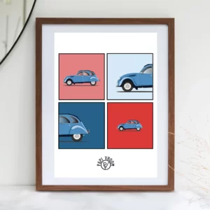 Affiche voiture ancienne Citroën 2cv Deudeuche