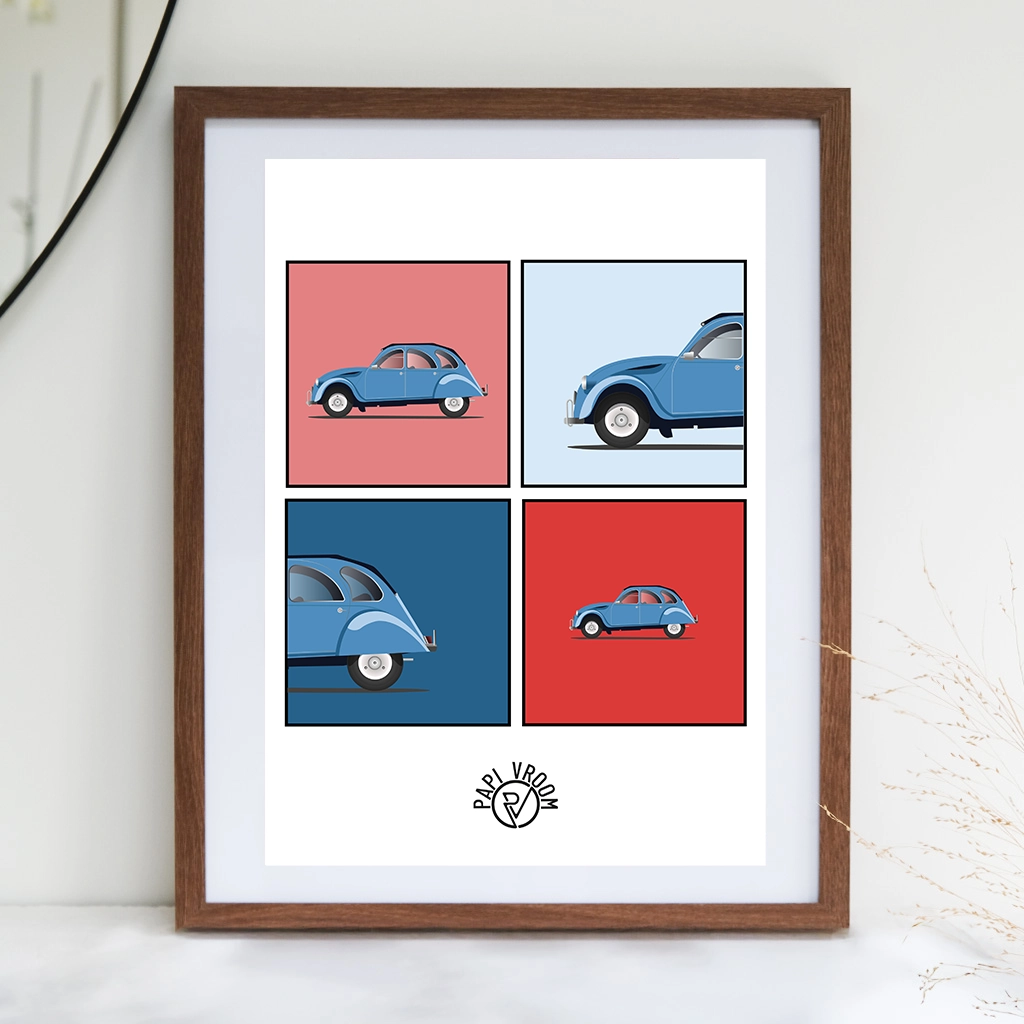 Affiche voiture ancienne Citroën 2cv Deudeuche