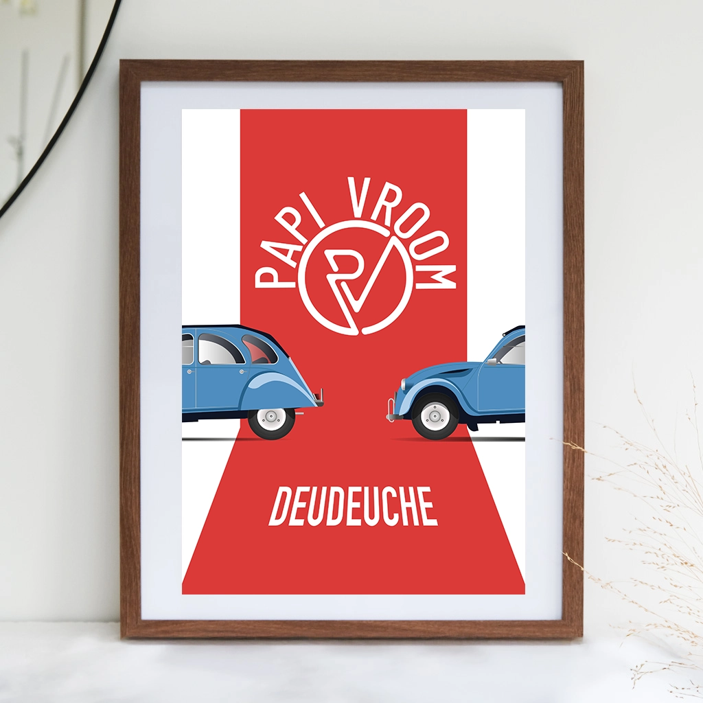 Affiche voiture ancienne Citroën 2cv Deudeuche