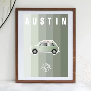 Affiche voiture ancienne Austin Mini
