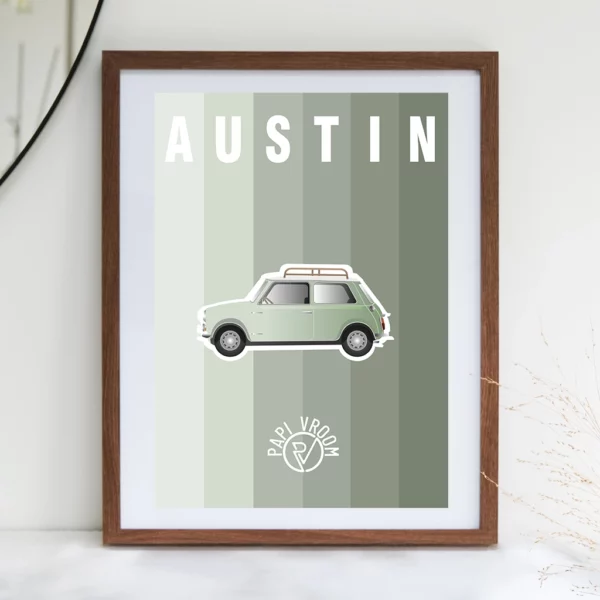 Affiche voiture ancienne Austin Mini