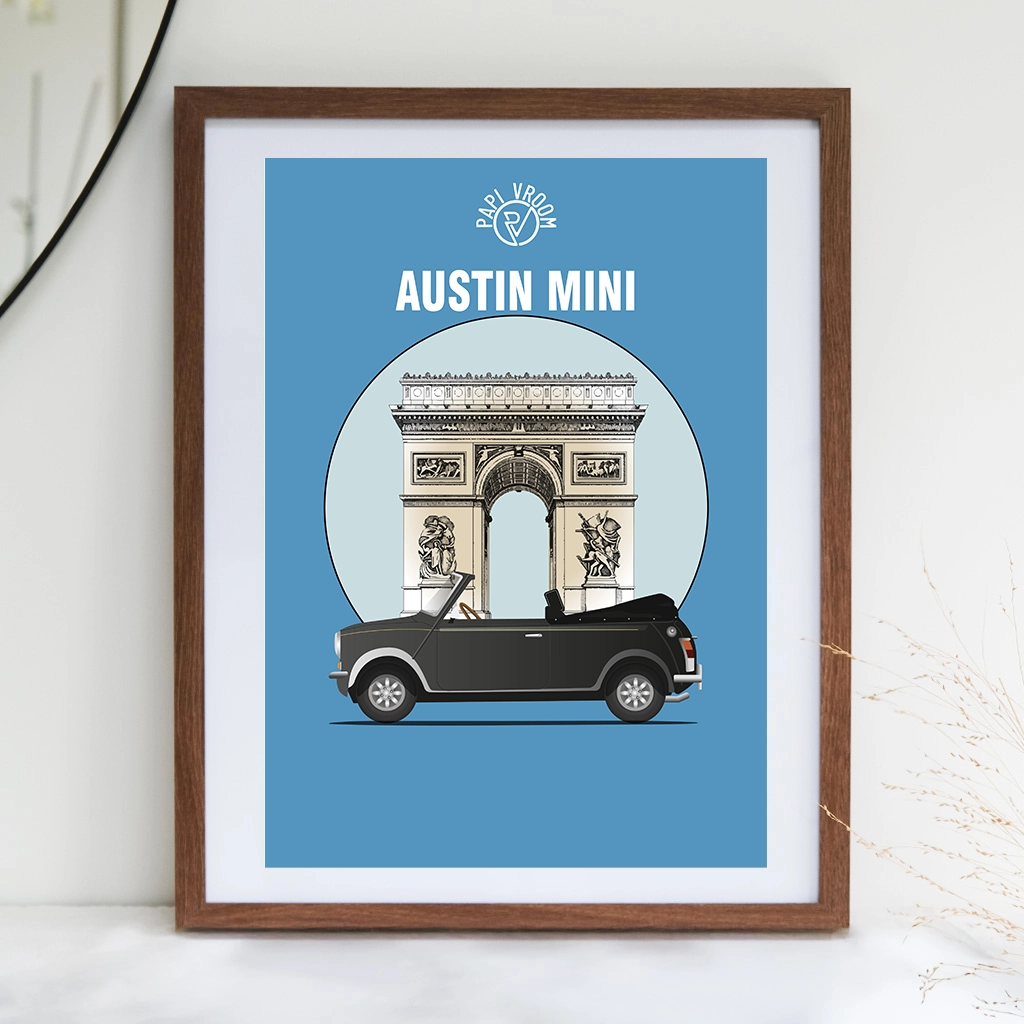Affiche voiture ancienne Austin Mini arc de triomphe – Image 1
