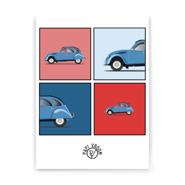Affiche voiture ancienne Citroën 2cv Deudeuche