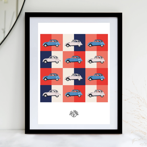 Affiche voiture ancienne Citroën 2cv Deudeuche