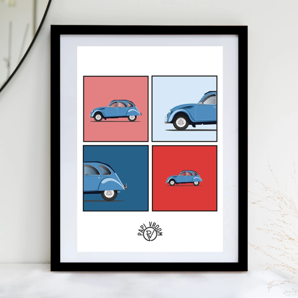 Affiche voiture ancienne Citroën 2cv Deudeuche