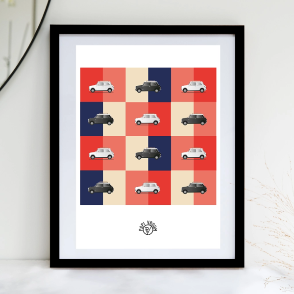 Affiche voiture ancienne Austin Mini