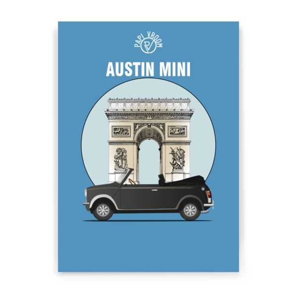 Affiche voiture ancienne Austin Mini arc de triomphe